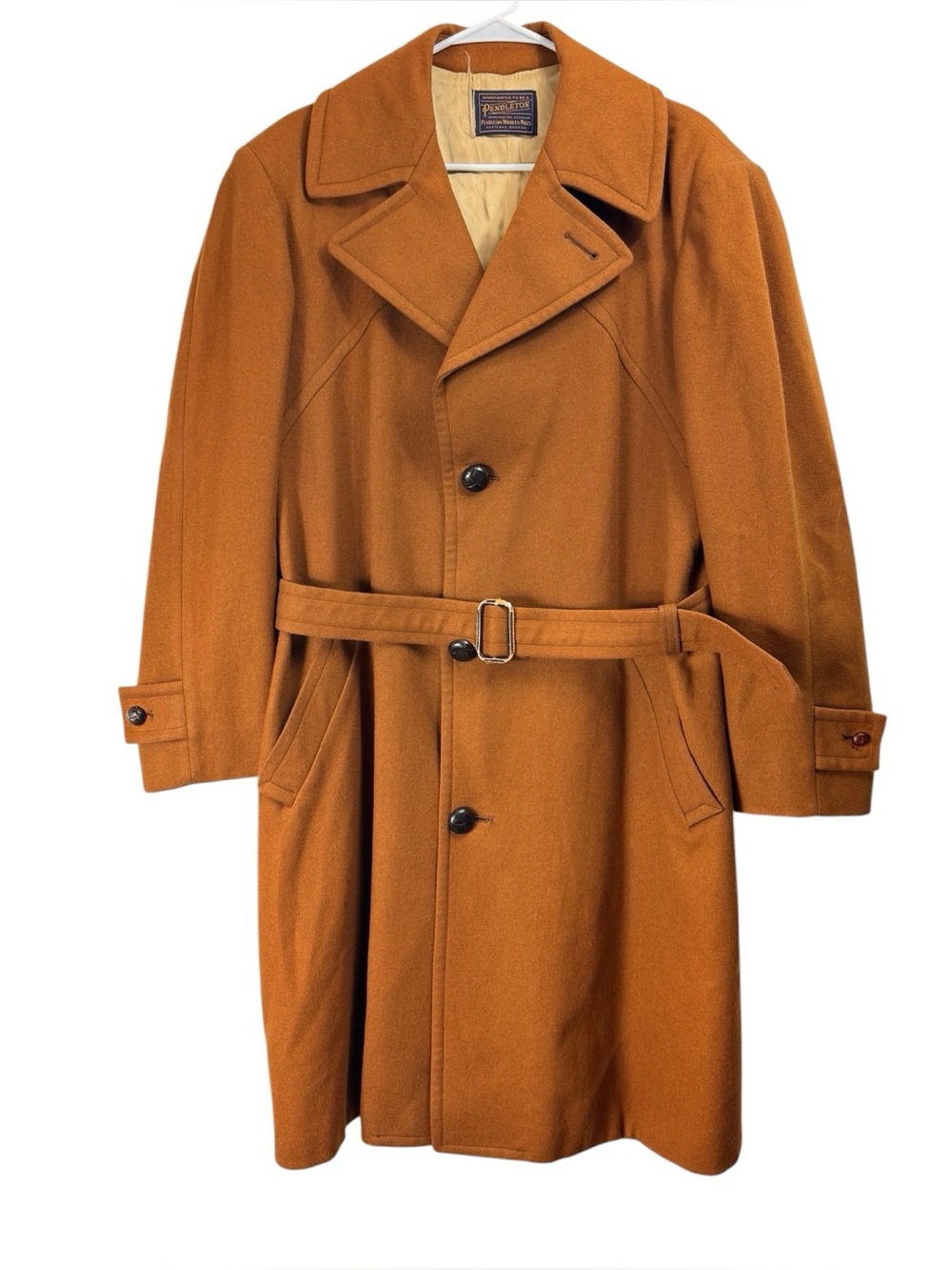 Vintage 50s Pendelton Trench Coat Belted Chest 50" XL? Wool Camel Rust FLAWS